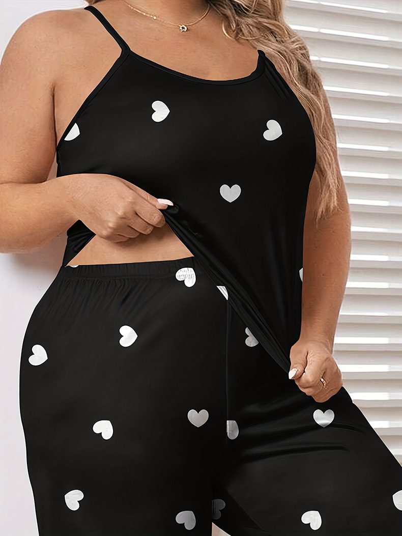 Plus Size Heart Print Pajamas Spaghetti Strap Outwear Pajamas Night Sleepwear